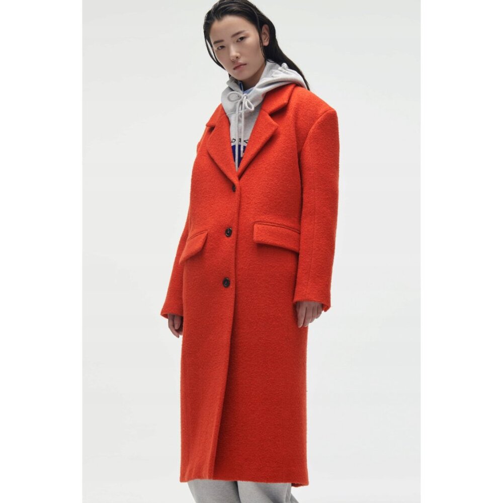 ZARA NEW OVERSIZED ADER ERROR WOOL BLEND COAT LONG RED ORANGE SMALL